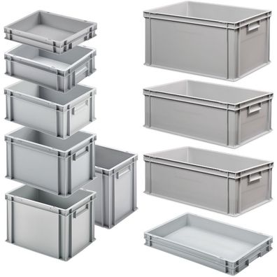 Set mit 10 Eurobehältern in 9 versch. Größen/Höhen, 6x 400x300 / 4x 600x400 mm, grau