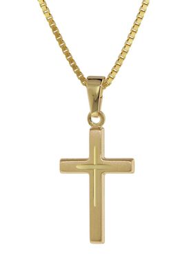 trendor Schmuck Kreuz-Anhänger Gold 333 8 Kt. + Goldplattierte Silber-Halskette 7527