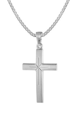 trendor Schmuck Kreuz-Anhänger 24 mm Weißgold 585 (14 Karat) mit Silberkette 75283