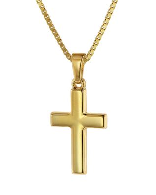 trendor Schmuck Kreuz für Kinder 18 mm Gold 333 / 8 K + vergoldeter Silberkette 7542