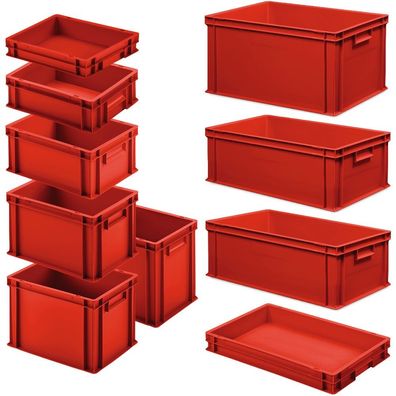 Set mit 10 Eurobehältern in 9 versch. Größen/Höhen, 6x 400x300 / 4x 600x400 mm, rot