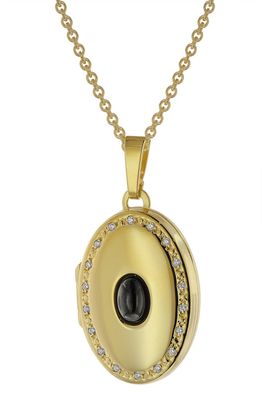trendor Schmuck Damen-Kette mit Medaillon Onyx und Zirkonia Gold auf Silber 925 7574
