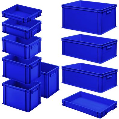 Set mit 10 Eurobehältern in 9 versch. Größen/Höhen, 6x 400x300 / 4x 600x400 mm, blau