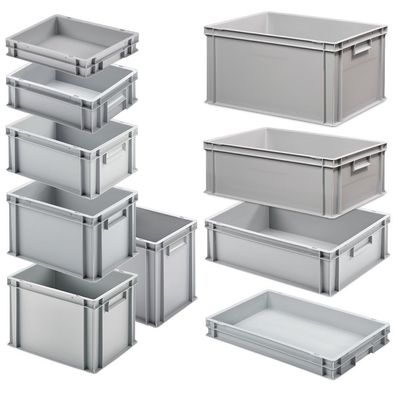 Set mit 10 Eurobehältern in 10 versch. Größen/Höhen, 6x 400x300 / 4x 600x400 mm, grau
