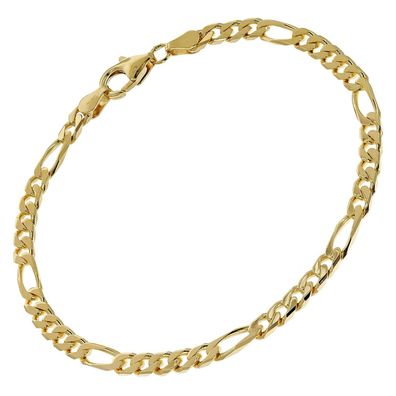 trendor Schmuck Armband Silber 925 Goldplattiert Figaro Breite 4,3 mm 51398