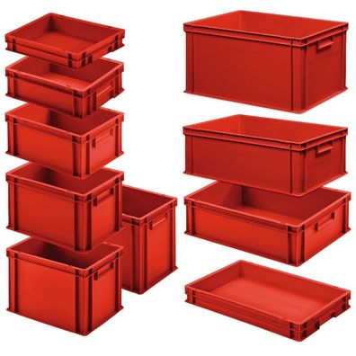 Set mit 10 Eurobehältern in 10 versch. Größen/Höhen, 6x 400x300 / 4x 600x400 mm, rot