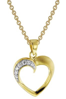 trendor Schmuck Herz mit Zirkonia Gold 585 Anhänger mit goldplattierter Kette 51838