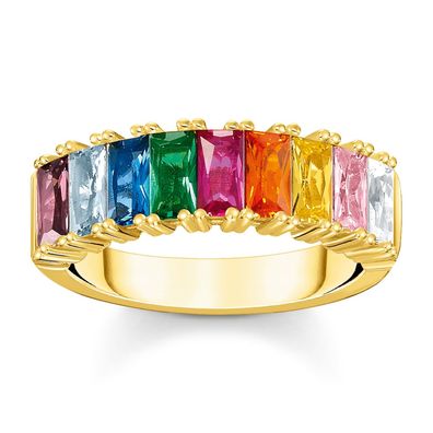 Thomas Sabo Schmuck Damen-Ring Goldfarben Bunte Steine TR2404-996-7