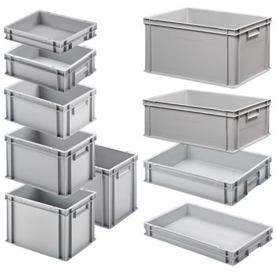 Set mit 10 Eurobehältern in 10 versch. Größen/Höhen, 6x 400x300 / 4x 600x400 mm, grau