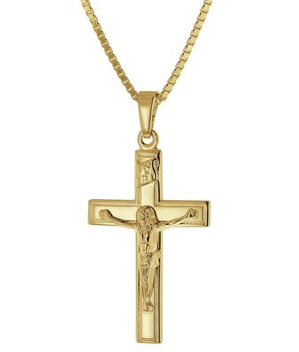 trendor Schmuck Kruzifix 14 Karat Gold 585 mit goldplattierter Silberkette 41416