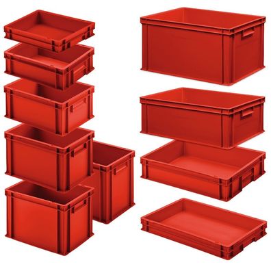 Set mit 10 Eurobehältern in 10 versch. Größen/Höhen, 6x 400x300 / 4x 600x400 mm, rot