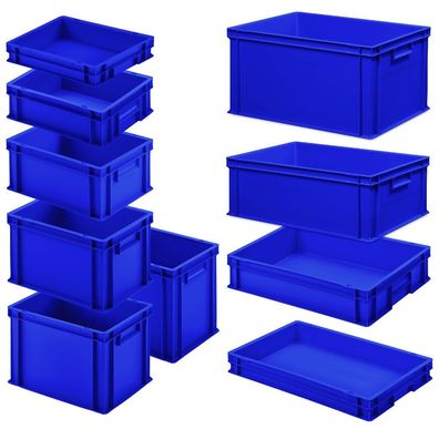 Set mit 10 Eurobehältern in 10 versch. Größen/Höhen, 6x 400x300 / 4x 600x400 mm, blau