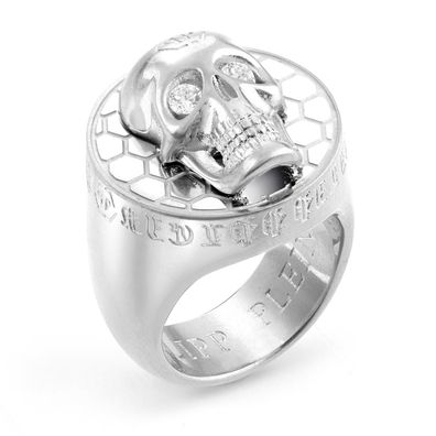 Philipp Plein Schmuck Herrenring 3D Skull Grau PJ8AA09R