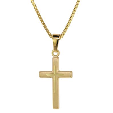 trendor Schmuck Kreuz-Anhänger Gold 585 (14 Kt.) + Goldplattierte Kette 75276