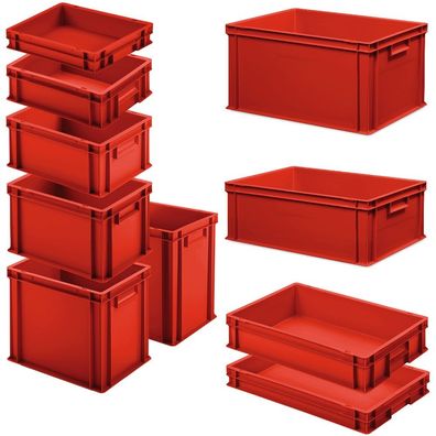 Set mit 10 Eurobehältern in 10 versch. Größen/Höhen, 6x 400x300 / 4x 600x400 mm, rot