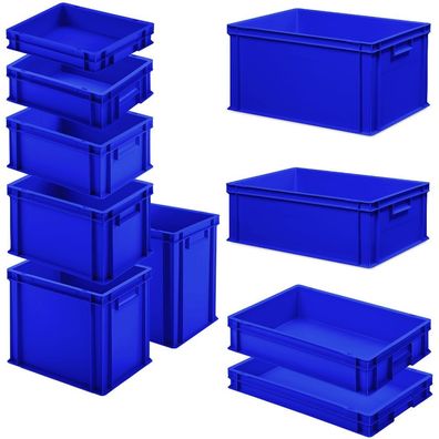 Set mit 10 Eurobehältern in 10 versch. Größen/Höhen, 6x 400x300 / 4x 600x400 mm, blau