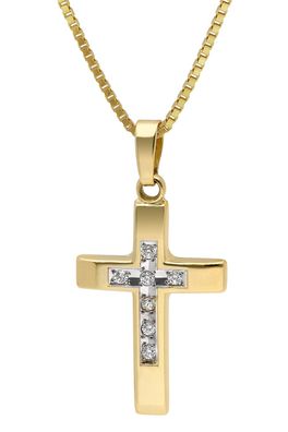 trendor Schmuck Kreuz 585 Gold 14K mit Zirkonia an vergoldeter Silberkette 15530