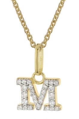 trendor Schmuck Damen-Halskette mit Buchstabe M Anhänger 925 Silber Vergoldet 28266