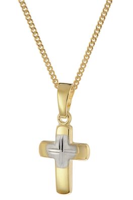 trendor Schmuck Kreuz für Kinder Gold 585/14K Bicolor + Vergoldete Silberkette 28385