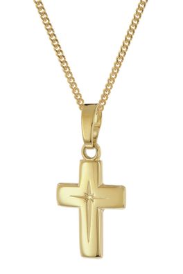 trendor Schmuck Kreuz-Anhänger für Kinder Gold 585/14K mit goldplattierter Kette 283