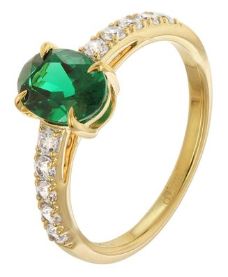 GLIZZ Schmuck Damenring Gelbgold 375 / 9K Lab-Grown Smaragd und Zirkonia GL1148-11