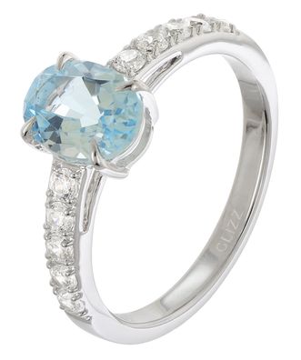 GLIZZ Schmuck Damenring Weißgold 375/9K mit Blautopas und Zirkonia GL1144-02