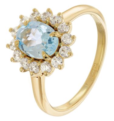 GLIZZ Schmuck Damenring Gelbgold 375/9K mit Blautopas und Zirkonia GL1137-02