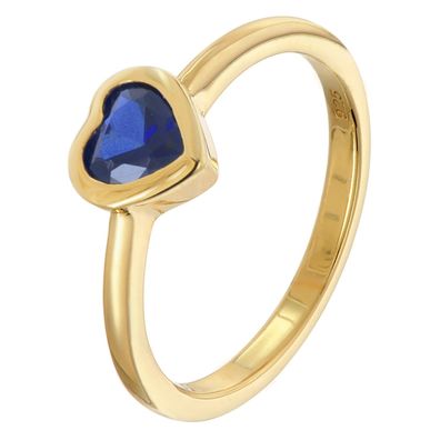 trendor Schmuck Damenring mit Dunkelblauem Zirkonia-Herz 925 Silber Vergoldet 31100