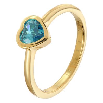 trendor Schmuck Damenring mit Blauem Herz-Zirkonia 925 Silber Vergoldet 31100-04
