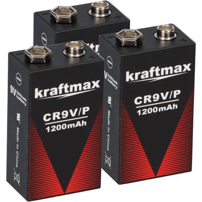 3x Kraftmax Lithium 9V Block Batterie - passend für Rauchmelder & Sicherheitstechnik