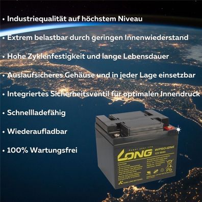 Kung Long WP50-12NE 12V 50Ah AGM Akku – Ersatz für Panasonic LC-XC1238P