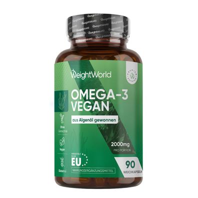 Vegane Omega 3 Kapseln - 2000mg Algenöl liefern 600mg DHA & 300mg EPA pro Tag