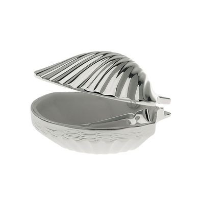 Dose für Süßstoff versilbert Zange Mini Zuckerdose klappbar Muschel 5,7 x 5,2 cm