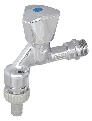 JS Auslaufventil MIT RB, RV, SV 3-KT.-GRIFF BLAU, 1/2", POL. CR, DVGW