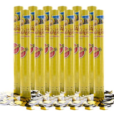 Biene Maja Party Popper 12er Set, 40 cm Konfettikanone Metallic Konfetti Kindergeburt