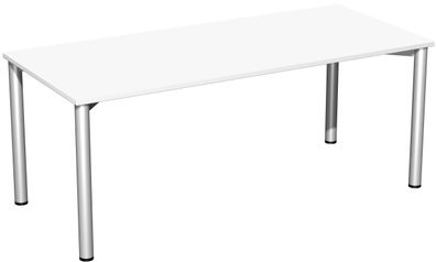 Konferenztisch Rundfuß feste Höhe, 1800x800x720, Weiß/Silber