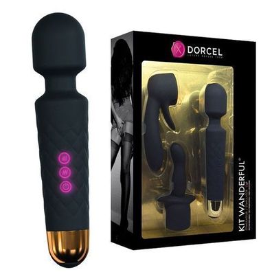 Marc Dorcel Kabelloser Zauberstab Kit mit 2 Anpassbaren Aufsaetzen