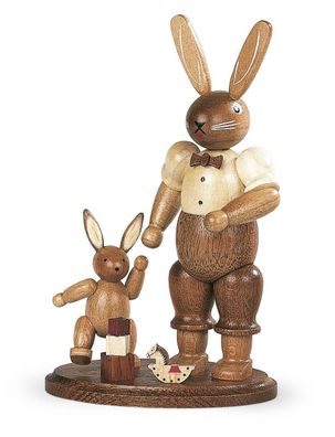 Osterfigur Hasenvater mit spielendem Kind natur klein Höhe 11cm NEU Osterdeko