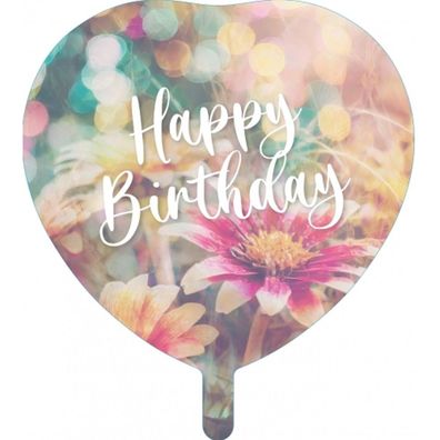 Folienballon Happy Birthday Herz Rosa Blumen 45 cm Heliumballon