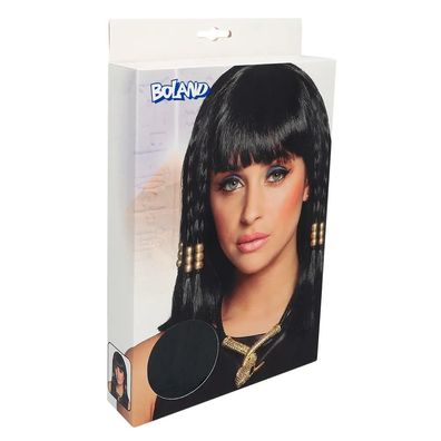 Perücke Kleo Cleopatra – Schwarze Damenperücke mit Pony & goldenen Perlen
