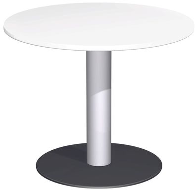 Konferenztisch Tellerfuß, Kreisform, feste Höhe, D-900x720, Weiß