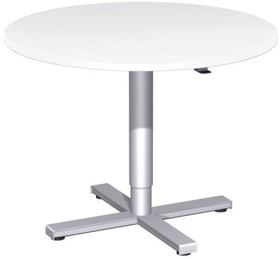 Konferenztisch mit Hubsäule, Kreisform, feststehend, D-900x680-1120, Weiß