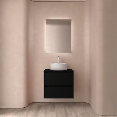 Badezimmermöbel BALTIC 600 2 Schubladen BLACK SATIN + Waschtisch-Platte