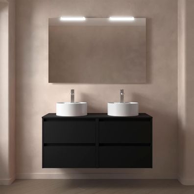 Badezimmermöbel BALTIC 1200 4 Schubladen BLACK SATIN + Waschtisch-Platte