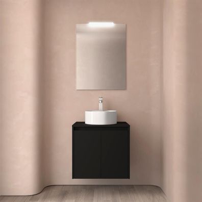Badezimmermöbel BALTIC 700 2 Türen BLACK SATIN + Waschtisch-Platte