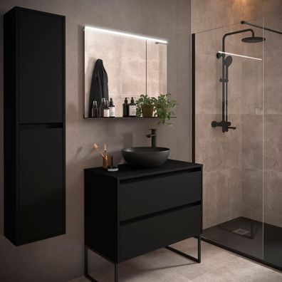 Badezimmermöbel BALTIC 800 2 Schubladen BLACK SATIN + Waschtisch-Platte