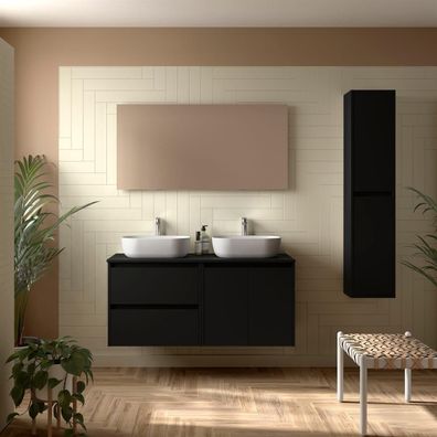 Badezimmermöbel BALTIC 1200 2 Türen und 2 Schubladen BLACK SATIN + Waschtisch-Platte