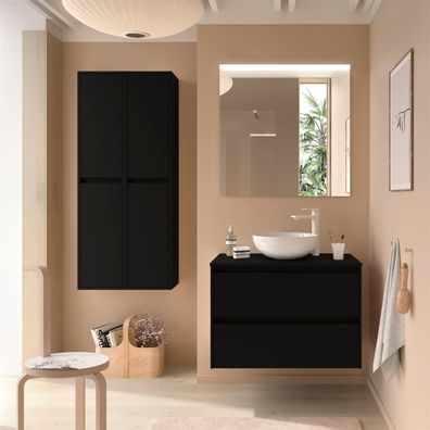 Badezimmermöbel BALTIC 1000 2 Schubladen BLACK SATIN + Waschtisch-Platte