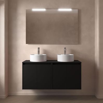 Badezimmermöbel BALTIC 1200 4 Türen BLACK SATIN + Waschtisch-Platte