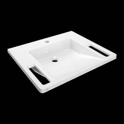 KWC Einzelwaschtisch, EXOS, Miranit, 600x125x500 mm, Weiß, Hahnloch, Griff